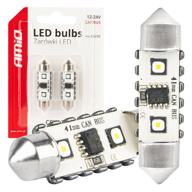 AMiO LED CANBUS lampen 12SMD Festoon C5W 3838 41mm Wit 12/24V - VCTparts.nl