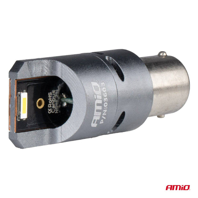 AMiO LED CANBUS PRO serie BA15S P21W 2x1860SMD Wit 12/24V FULL CANBUS met FAN - VCTparts.nl