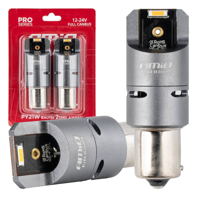 AMiO LED CANBUS PRO - serie BAU15S PY21W 2x1860 SMD Amber 12V 24V - VCTparts.nl