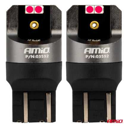 AMiO LED CANBUS PRO serie T20 7443 W21/5W 4x3030 SMD Rood 12/24V - VCTparts.nl