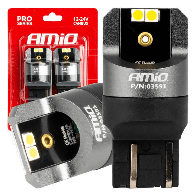 AMiO LED CANBUS PRO serie T20 7443 W21/5W 4x3030 SMD Wit 12/24V - VCTparts.nl