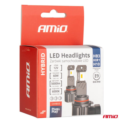 AMiO LED HB3 Koplampen/Mistlampen Hybrid series H10/HIR1 Wit 6000K - 5600LM Canbus 60W - VCTparts.nl