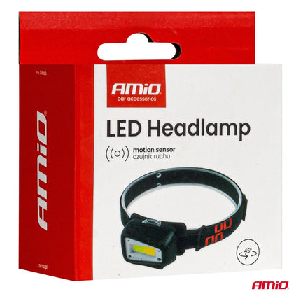 AMiO LED Hoofdlamp COB 1800mAh met Bewegingssensor - USB Oplaadbaar en Verstelbare Hoofdband - Voor Outdoor Workshop en Noodsituaties - VCTparts.nl