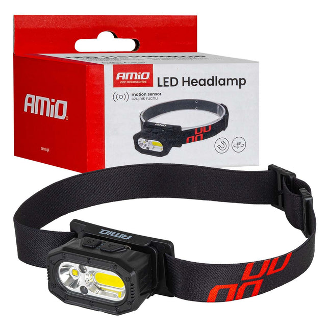 AMiO LED Hoofdlamp XPG+COB 1000mAh met Bewegingssensor - USB Oplaadbaar en Verstelbare Hoofdband - voor Outdoor Workshop en Noodsituaties - VCTparts.nl
