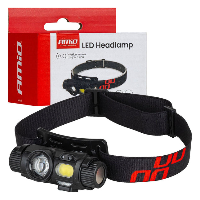 AMiO LED Hoofdlamp XPG+COB 1200mAh Met Bewegingssensor - USB Oplaadbaar en Verstelbare Hoofdband - voor Werk Outdoor en Noodsituaties - VCTparts.nl
