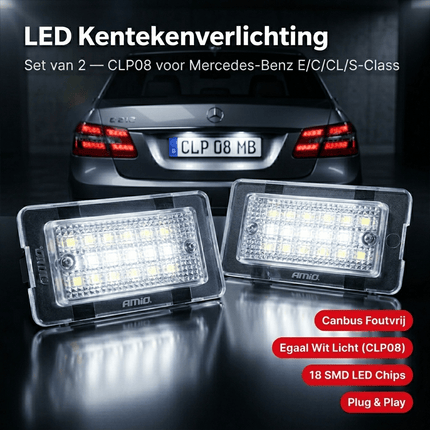 AMiO AMiO LED Kentekenverlichting CLP08 voor Mercedes - Benz E/C/CL/S - Class – Canbus Foutvrij – Plug en Play Set van 2 Nummerplaatverlichting Lampen AMiO 2