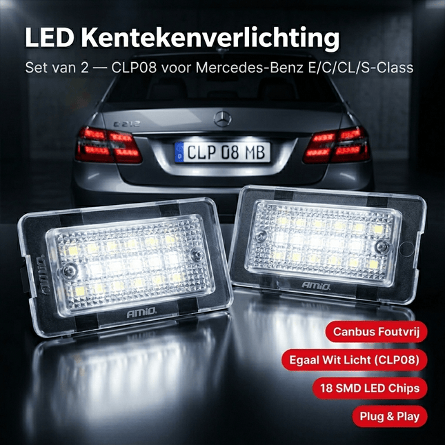 AMiO AMiO LED Kentekenverlichting CLP08 voor Mercedes - Benz E/C/CL/S - Class – Canbus Foutvrij – Plug en Play Set van 2 Nummerplaatverlichting Lampen AMiO 2