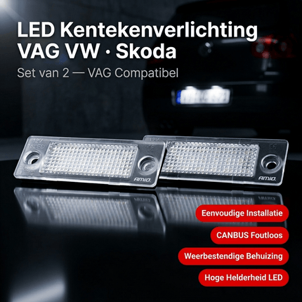 AMiO AMiO LED Kentekenverlichting CLP09 VAG – Set van 2 Universele Nummerplaatverlichting Lampen voor VAG Volkswagen VW Skoda AMiO 2