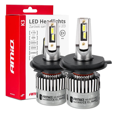 Phares LED Amio K3 série H4 / H19 12V 6000K Canbus Dimlights White