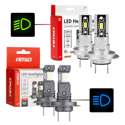 AMiO LED Koplampen Mini + Grootlicht Hybrid series H7 (H18) Wit 6000K - 3500LM + 5600LM Canbus 60W 4 stuks