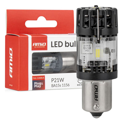 AMiO LED Lamp LumiTec BA15S P21W 12V FULL CANBUS – Helder Wit LED Vervanger (1 stuk)