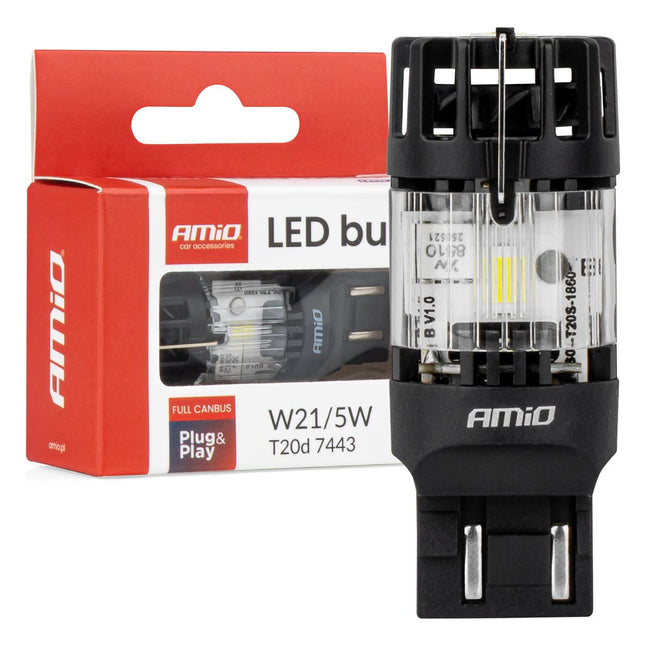 AMiO LED Lamp LumiTec T20D 7443 W21/5W 12V FULL CANBUS – Witte Dual - Filament LED Vervanger (1 stuk) - VCTparts.nl