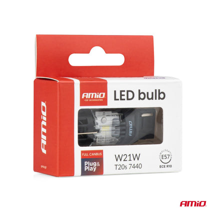 AMiO LED Lamp LumiTec T20S 7440 W21W 12V FULL CANBUS – Krachtige Witte LED Vervanger (1 stuk) - VCTparts.nl