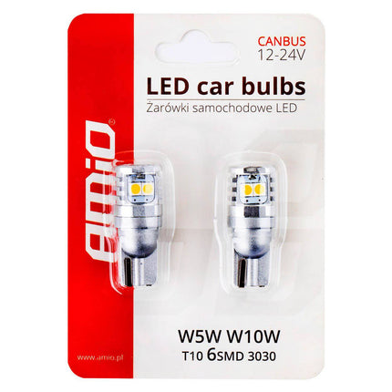 AMiO LED - lampen CANBUS 3030 6SMD T10 W5W W10W Wit 12V/24V - VCTparts.nl