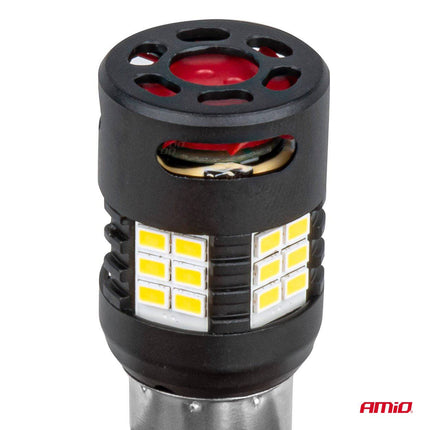 AMiO LED - LAMPEN CANBUS PRO - serie 1156 BA15S P21W R10W R5W 24x3020 SMD VENTILATOR Wit 12V/24V - VCTparts.nl