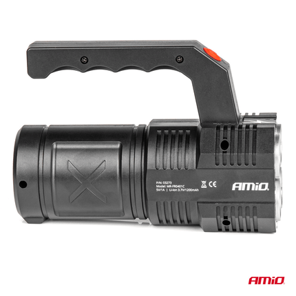 AMiO LED Zoeklicht Handlamp met Geïntegreerde Oplaadbare Batterij 300LM Zwart - Rood - VCTparts.nl