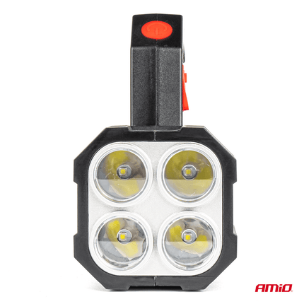 AMiO LED Zoeklicht Handlamp met Geïntegreerde Oplaadbare Batterij 300LM Zwart - Rood - VCTparts.nl