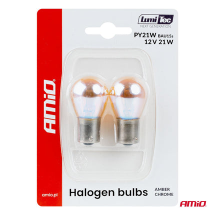 AMiO LumiTec PY21W Amber Chrome Halogeen Autolampen – BAU15s 12V 21W (2 stuks) - VCTparts.nl