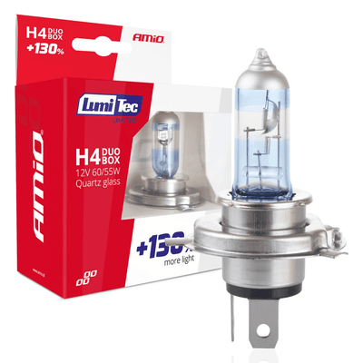 AMiO LumiTec Silver Halogeen Dimlicht +130% H4 12V 60/55W (set)