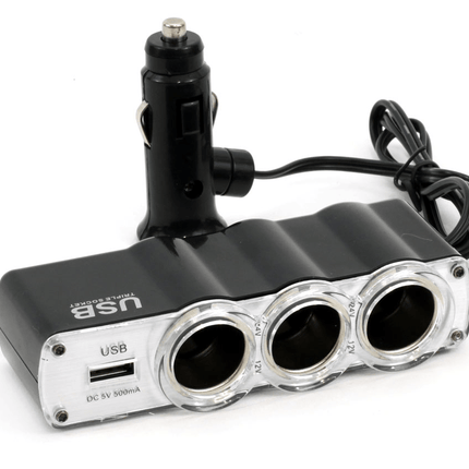 AMiO Luxe 3 Dubbele Sigarettenaansteker Plug Splitter met USB - A 12V/24V Zwart - VCTparts.nl