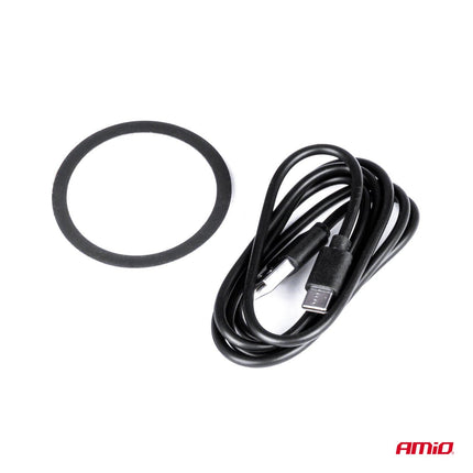 AMiO Magnetische Telefoonhouder met 15W Qi Draadloze Oplader en MagSafe Verstelbare 360° Montage op Dashboard of Cockpit zwart - VCTparts.nl