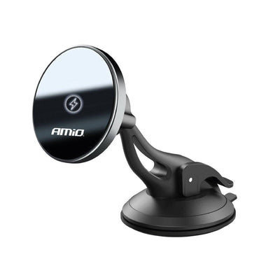 Porte-téléphonie magnétique Amio avec chargeur sans fil 15W Qi et magsafe - bras et capuchon d'aspiration réglables noirs
