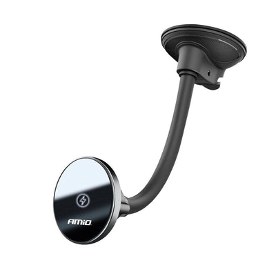 AMiO Magnetische Telefoonhouder met 15W Qi Draadloze Oplader en MagSafe - Verstelbare Arm en Zuignap Zwart