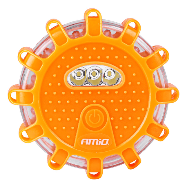 AMiO Magnetische Verkeer Noodgeval Waarschuwings - disk 16LED 3xAAA IP65 (12SMD + 3SMD) Oranje - VCTparts.nl