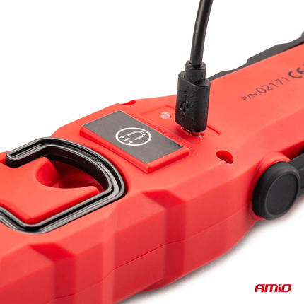 AMiO Magnetische Werklamp Inspectie Auto Zaklamp met 12/24v & 230v Lader Rood - Zwart - VCTparts.nl
