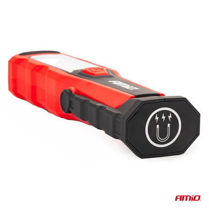 AMiO Magnetische Werklamp Inspectie Auto Zaklamp met 12/24v & 230v Lader Rood - Zwart - VCTparts.nl