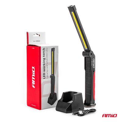 Amio Magnetic Work Lampe Inspection Auto Lampe de poche avec chargeur sans fil rouge-noir