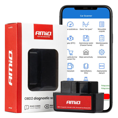 AMiO Bluetooth OBD2 Diagnosescanner voor Auto – Foutcodes Lezen Wissen en Live Voertuigdata Analyse via Android, iOS en Windows App