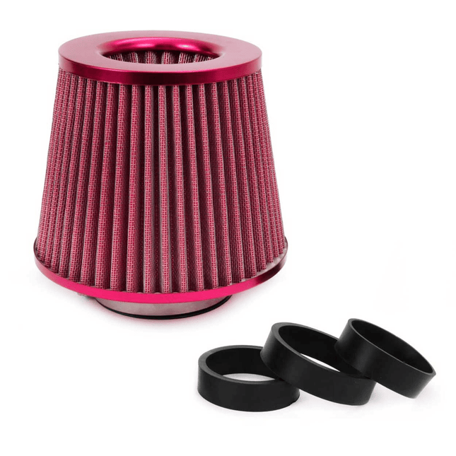AMiO Open Luchtfilter Sport Filter met Cold Air Intake & 3 Adapters Rood - VCTparts.nl
