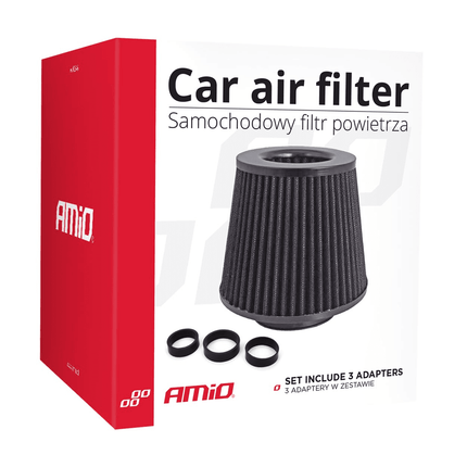 AMiO Open Luchtfilter Sport Filter met Cold Air Intake & 3 Adapters Zwart - VCTparts.nl