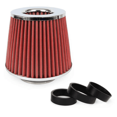 AMiO Open Luchtfilter Sport Filter met Cold Air Intake Rood - Chrome [Sportfilter Powerfilter Universeel]