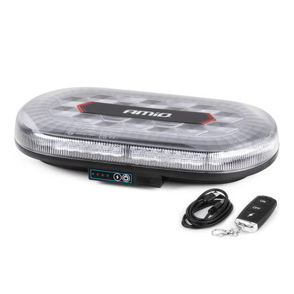 AMiO Oranje LED Batterij Zwaailicht Noodverlichting met Afstandsbediening en Dubbele Magneet 12/24V Oplaadbaar - VCTparts.nl