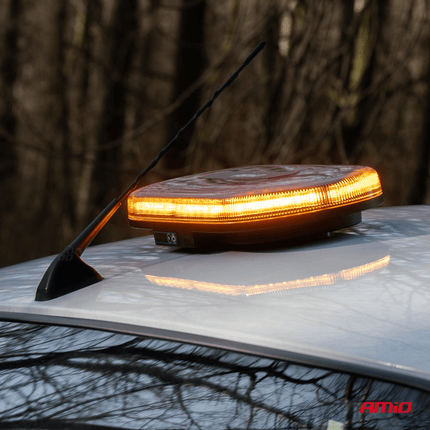 AMiO Oranje LED Batterij Zwaailicht Noodverlichting met Afstandsbediening en Dubbele Magneet 12/24V Oplaadbaar - VCTparts.nl