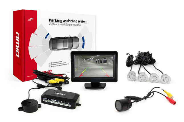 AMiO AMiO Parkeerhulpsysteem TFT01 4 3 inch LCD Beeldscherm - HD301IR Camera 4 Sensoren Zilver AMiO 1