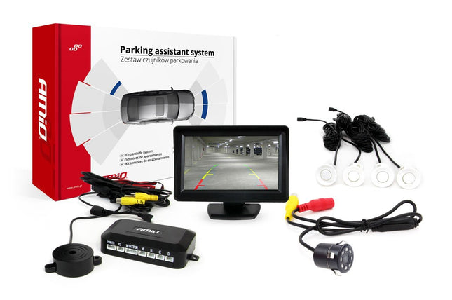 AMiO AMiO Parkeerhulpsysteem TFT01 4 3 inch LCD Beeldscherm - HD307IR Camera 4 Sensoren Wit AMiO 1