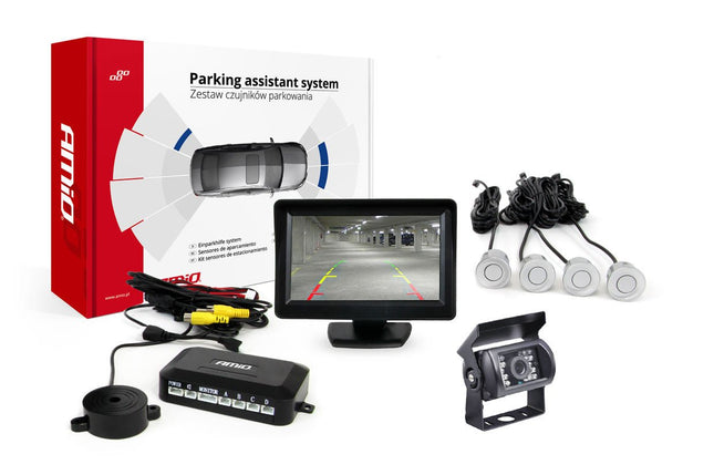 AMiO AMiO Parkeerhulpsysteem TFT01 4 3 inch LCD Beeldscherm HD501IR Camera 4 Sensoren Zilver AMiO 5