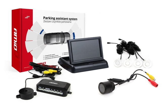 AMiO AMiO Parkeerhulpsysteem TFT02 4,3 inch LCD Beeldscherm - CAM301 IR Camera en 4 Witte Sensoren AMiO 1