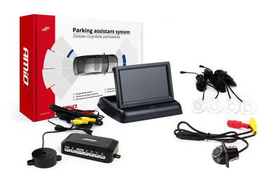 AMiO Parkeerhulpsysteem TFT02 4,3 inch LCD Beeldscherm - HD305LED Camera en 4 Witte Sensoren