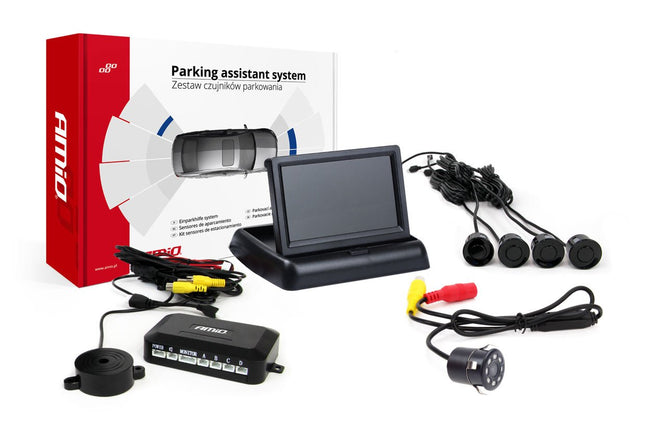 AMiO AMiO Parkeerhulpsysteem TFT02 4,3 inch LCD Beeldscherm - HD307IR Camera en 4 Zwarte Sensoren voor Auto AMiO 1