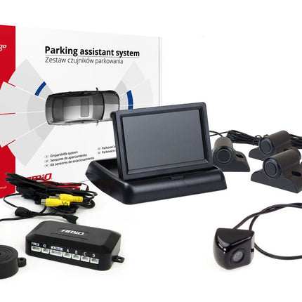 AMiO AMiO Parkeerhulpsysteem TFT02 4,3 inch LCD Beeldscherm - HD308LED Camera 4 Zwarte Sensoren Truck Grote Voertuigen AMiO 1