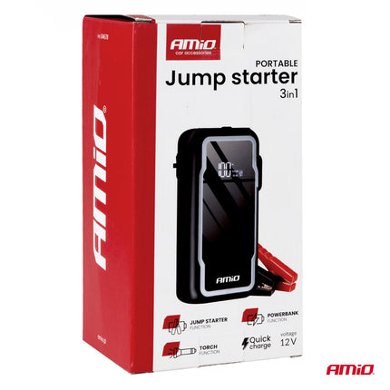 AMiO Portable 3 - in - 1 Jump Starter LED Powerbank – 12V 12Ah – 1600A – Compact en Krachtig - VCTparts.nl