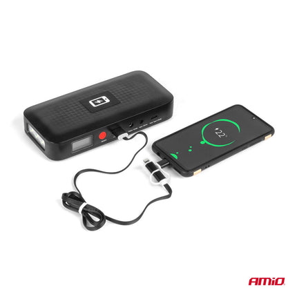 AMiO Portable Jump Starter 12V 12Ah 800A - Met Powerbank Draadloze Lader en LED Zaklamp Voor Benzine en Diesel Voertuigen - VCTparts.nl