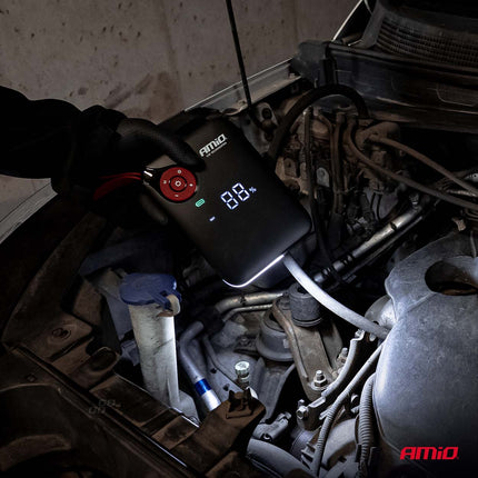 AMiO Portable Mini 4 - in - 1 Jump Starter – Powerbank 12V 600A met Air Compressor en LED Zaklamp – Draagbare Startbooster Auto – Smart Battery Booster - VCTparts.nl