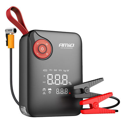 AMiO Portable Mini 4 - in - 1 Jump Starter – Powerbank 12V 600A met Air Compressor en LED Zaklamp – Draagbare Startbooster Auto – Smart Battery Booster - VCTparts.nl