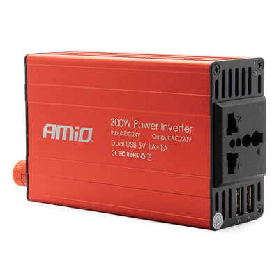 Amio Power Inverter 24V / 230V 300W / 600W 2XUSB PI04 - Convertisseur de tension de voiture portable