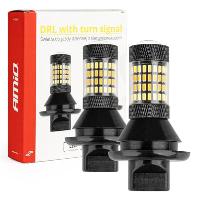 AMiO DRL 2in1 LED Dagrijverlichting Met Richtingaanwijzer - PY21W BAU15S Lampen Set Wit Oranje Canbus 12V